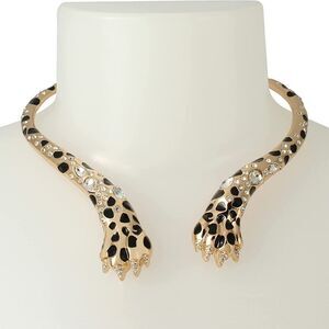 Betsey Johnson Leopard Claw Rhinestone Crystal Gold Collar Necklace